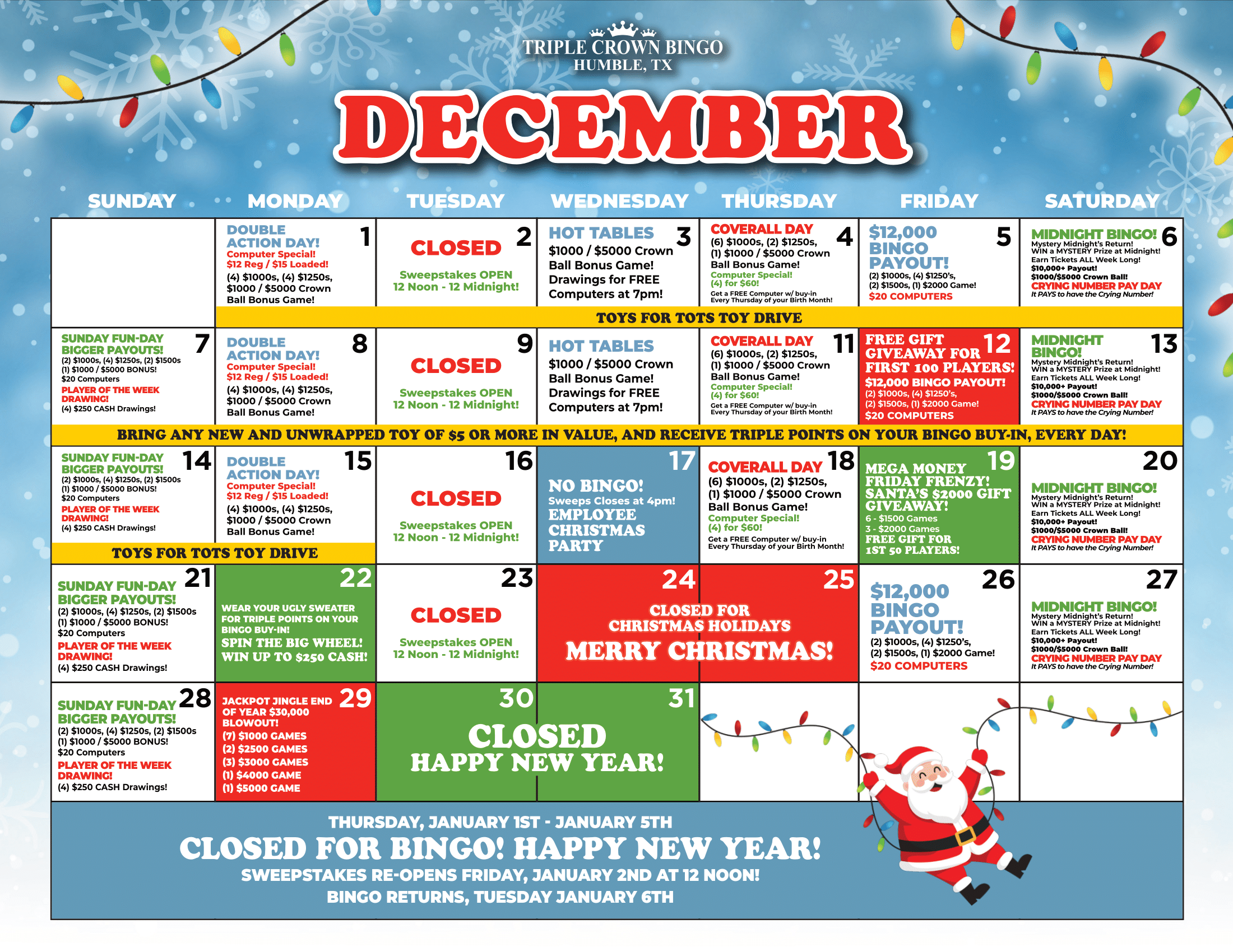 TCB Monthly calendar