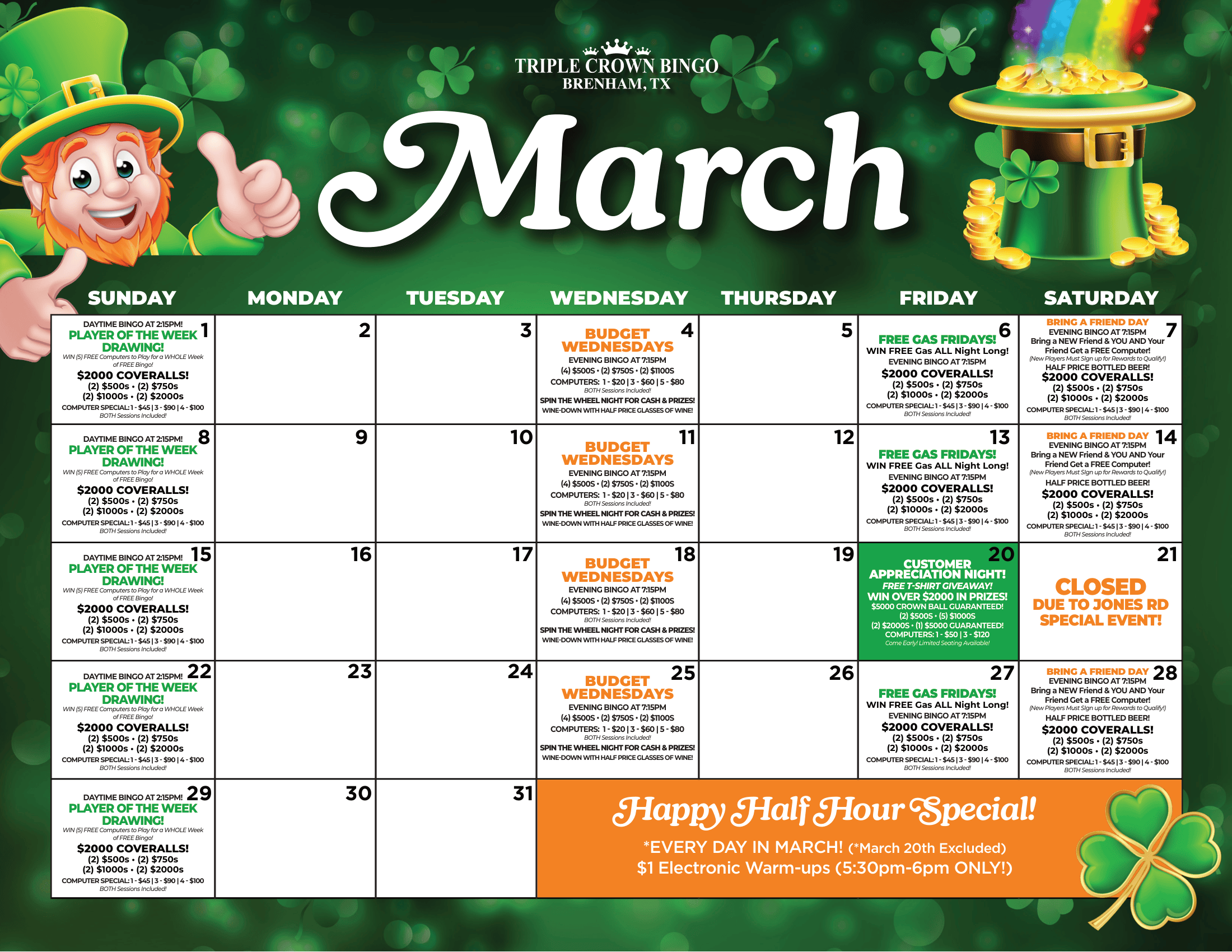 TCB Monthly calendar