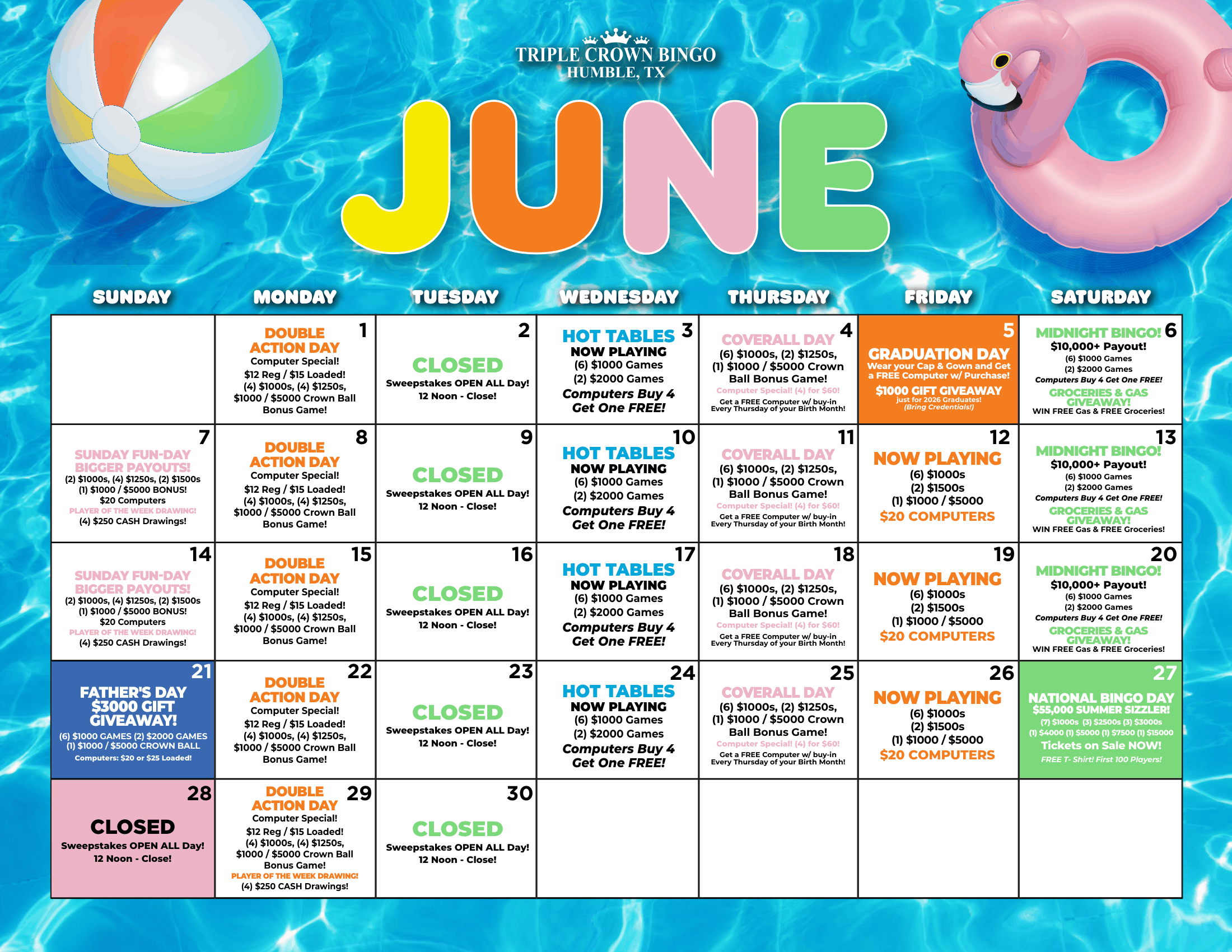 TCB Monthly calendar