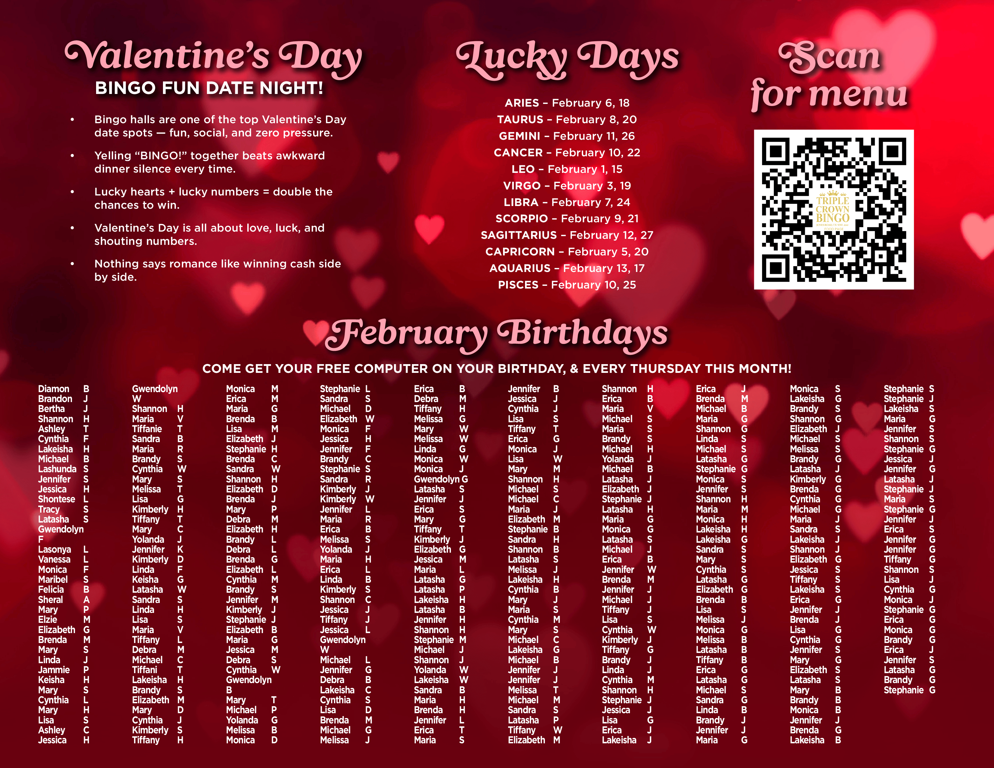 TCB Monthly Birthday calendar